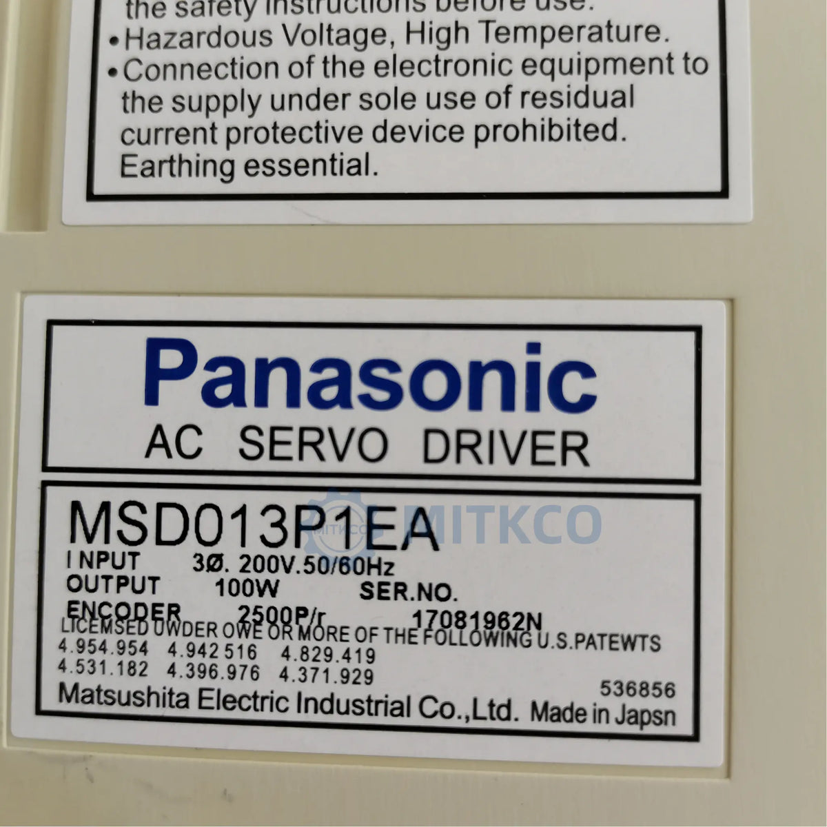 MSD013P1EA Panasonic μMINAS EX Servo Driver 100W